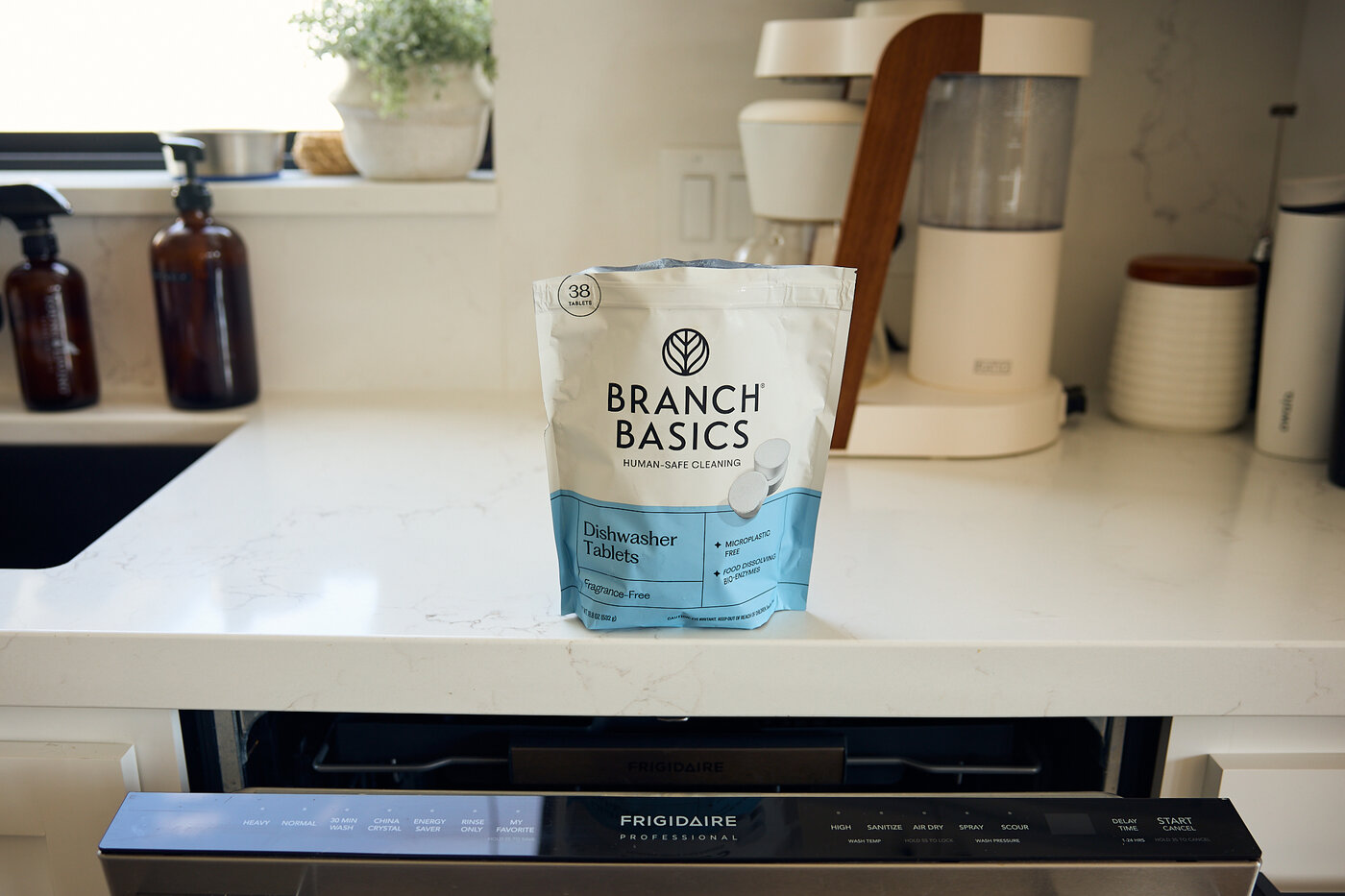 Branch Basics Dishwasher Tablets on a kitchen counter